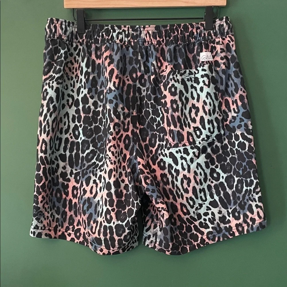 Blue Crown Mens XL Bright Leopard Unlined Swim Trunks Water